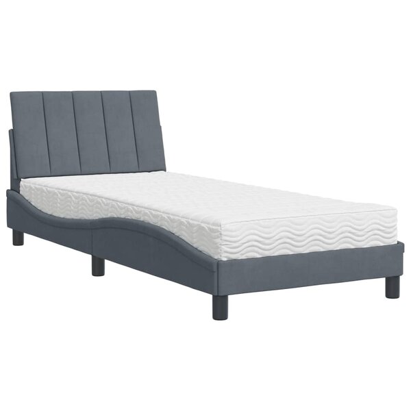 vidaXL Lit avec matelas gris foncé 90x200 cm velours