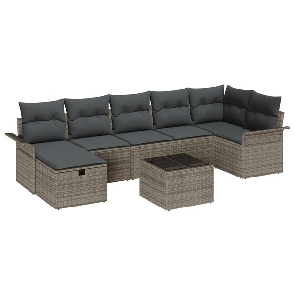 vidaXL Ensemble de canapé de jardin 8 pièces avec coussins gris en poly rattan