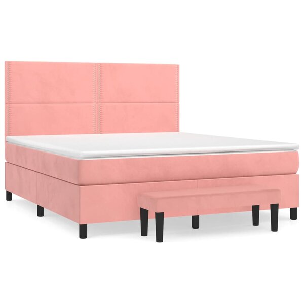 vidaXL Sommier à lattes de lit avec matelas Rose 160x200 cm Velours