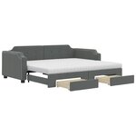 vidaXL Lit de jour avec gigogne et tiroirs gris foncé 100x200 cm tissu
