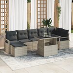 Ensemble de canapé de jardin vidaXL 8 pièces avec coussins Gris Clair Poly Rotin
