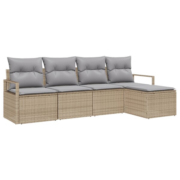vidaXL Ensemble de Canapé de Jardin 5 Pièces avec Coussins Beige Rattan Synthétique