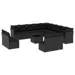 vidaXL Salon de jardin avec coussins 14 Pièces noir résine tressée