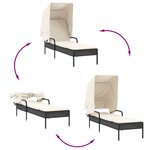 vidaXL Chaise longue avec auvent et table noir résine tressée