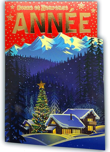 Carte dorée bonne année meilleurs vœux avec enveloppe collage étoile relief 3d