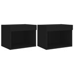 vidaXL Tables de chevet murales avec lumières LED 2 Pièces noir