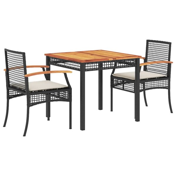 vidaXL Ensemble à manger de jardin avec coussins 3 Pièces Noir