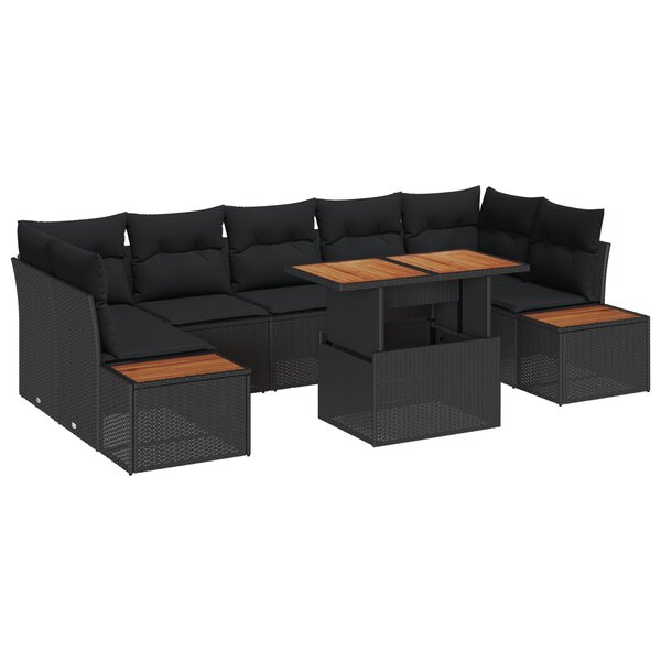 vidaXL Ensemble de Canapés de Jardin de 8 Pièces avec Coussins Noir Rattan Poly