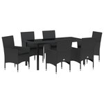 Ensemble de salle à manger de jardin 7 pièces vidaXL avec coussins en rotin noir