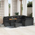 Set de Canapé de Jardin de 12 Pièces avec Coussins Noir Rattan Synthétique Acacia