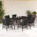 vidaXL Ensemble à manger de jardin coussins 7Pièces Noir Résine tressée