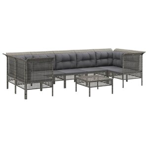Salon de jardin meuble d'extérieur ensemble de mobilier 8 pièces avec coussins gris résine tressée 02_0017608