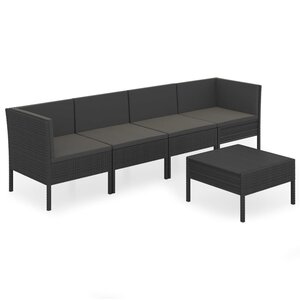 Salon de jardin meuble d'extérieur ensemble de mobilier 5 pièces avec coussins résine tressée noir 02_0016488