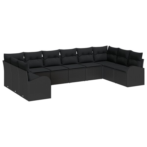 vidaXL Ensemble de Canapés de Jardin à 10 Pièces avec Coussins Noir Poly Rattan