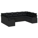 Ensemble de canapé de jardin vidaXL 9 pièces avec coussins en rotin poly noir