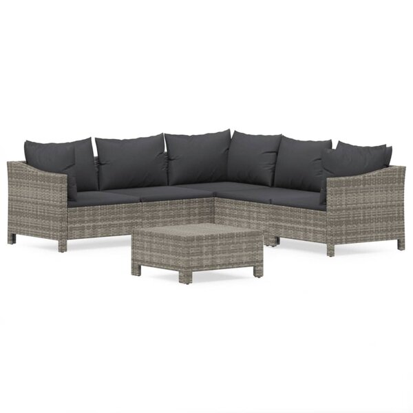 vidaXL Salon de jardin 6 Pièces avec coussins Gris Résine tressée