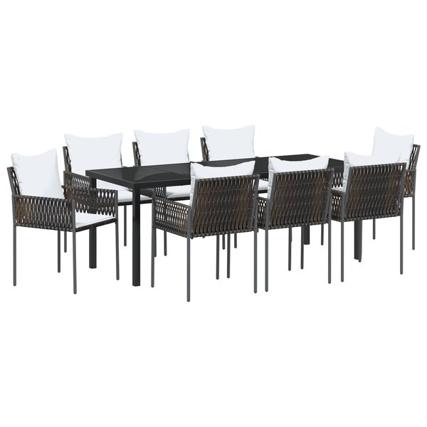 vidaXL Ensemble de salle à manger de jardin 9 pièces avec coussins Marron Poly Rattan