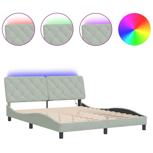 vidaXL Cadre de lit avec LED sans matelas gris clair 160x200cm velours