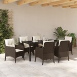 vidaXL Set de salle à manger de jardin de 7 pièces avec coussins en poly rattan marron