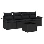 Ensemble de canapé de jardin 5 pièces avec coussins Noir Poly Rotin