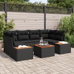 vidaXL Ensemble de canapé de jardin 7 pièces avec coussins noirs en poly rotin et acacia