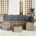 Ensemble de canapé de jardin de 7 pièces avec coussins Beige Poly Rattan Acacia