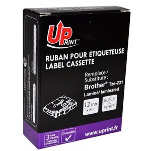 Ruban compatible pour brother tze-231 12mm x 8m plastifié noir sur blanc