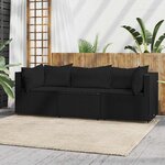 vidaXL Salon de jardin 3 Pièces avec coussins Noir Résine tressée