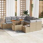 vidaXL Ensemble de Canapé de Jardin 9 Pièces avec Coussins Beiges en Rattan Poly