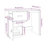 Bureau table poste de travail meuble d'ordinateur informatique étude 95 x 50 x 75 cm bois massif de pin noir 02_0023927