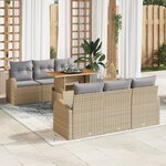 VidaXL Ensemble de salle à manger de jardin à 7 pièces avec coussins Beige poly rotin acacia