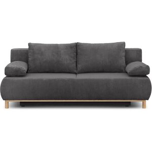 Banquette convertible 3 places MIKA - Velours côtelé gris foncé - Coffre de rangement - 192 x 84 x 93 cm
