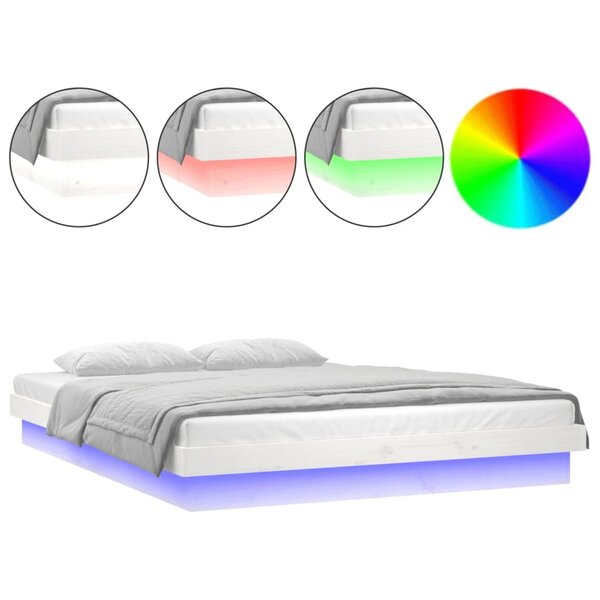vidaXL Cadre de lit à LED blanc 120x190 cm petit double bois massif