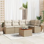 Ensemble de Canapés de Jardin de 6 pièces avec Coussins Beige Poly Rattan Acacia