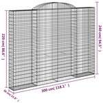 vidaXL Paniers à gabions arqués 3 Pièces 300x30x220/240 cm fer galvanisé