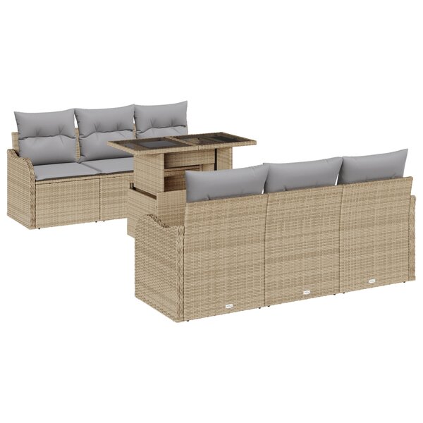 Ensemble de canapé de jardin vidaXL 7 pièces avec coussins Beige Poly Rotin