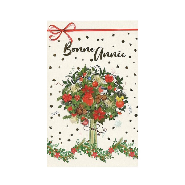 Carte De Voeux - 5 Cartes Bonne Année Bouquet de Noël Décor Brillant
