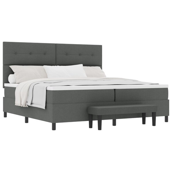 vidaXL Lit à ressort avec matelas et banc gris foncé 200x200 cm en tissu