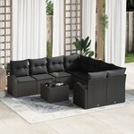 vidaXL Ensemble de Canapé Jardin 9 Pièces avec Coussins Noir Poly Rattan