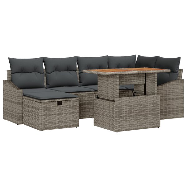 vidaXL Ensemble de canapé de jardin 7 pièces avec coussins gris poly rattan