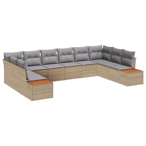 Ensemble de Canapé de Jardin 10 pièces vidaXL avec coussins Beige Poly Rotin Acacia