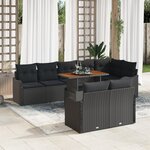 Ensemble de Canapé de Jardin 9 Pièces avec Coussins Poly Rattan Noir Acacia