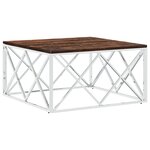 vidaXL Table basse acier inoxydable et bois massif de récupération