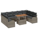 vidaXL Ensemble de salle à manger de jardin de 10 pièces avec coussins en gris poly rotin et acacia