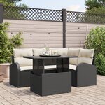 Ensemble de Canapés de Jardin 5 Pièces avec Coussins Noir Rattan Poly