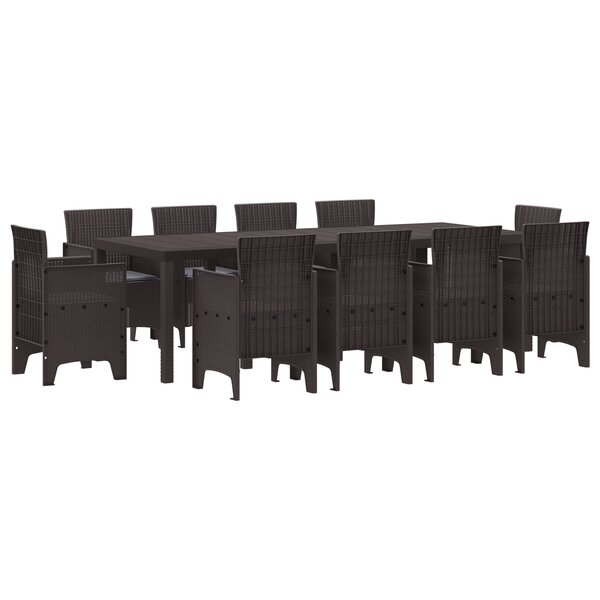 vidaXL Ensemble de salle à manger jardin 11 pièces avec coussins marron en poly rattan