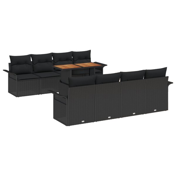 Ensemble de Canapé de Jardin vidaXL 9 Pièces avec Coussins Noir Poly Rattan