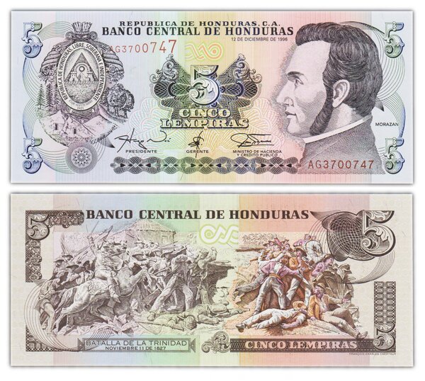 Billet de collection 5 lempiras 1996 honduras - neuf - p81a