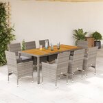 vidaXL Ensemble à manger de jardin et coussins 9 Pièces gris rotin acacia