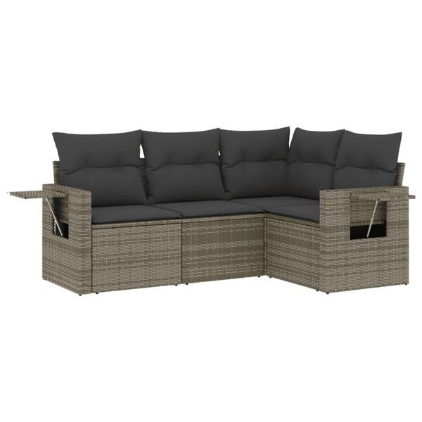 vidaXL Salon de jardin 4 Pièces avec coussins gris résine tressée